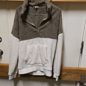 Hippie Rose Two-Tone Fleece Hoodie in Brown and Cream